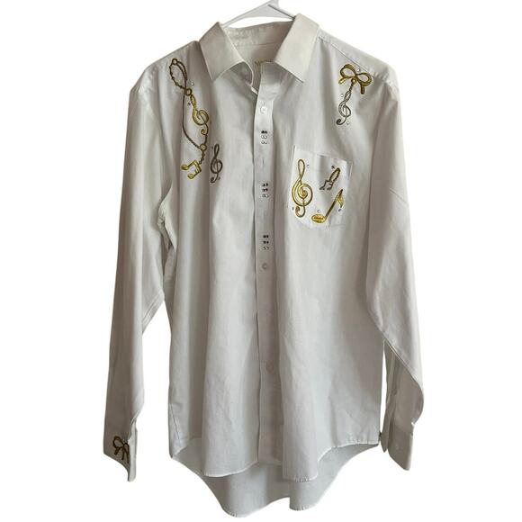 Nancy Ellis Women's Embroidered Button Down Top Size XL Music Notes Treble Clef - Picture 1 of 10